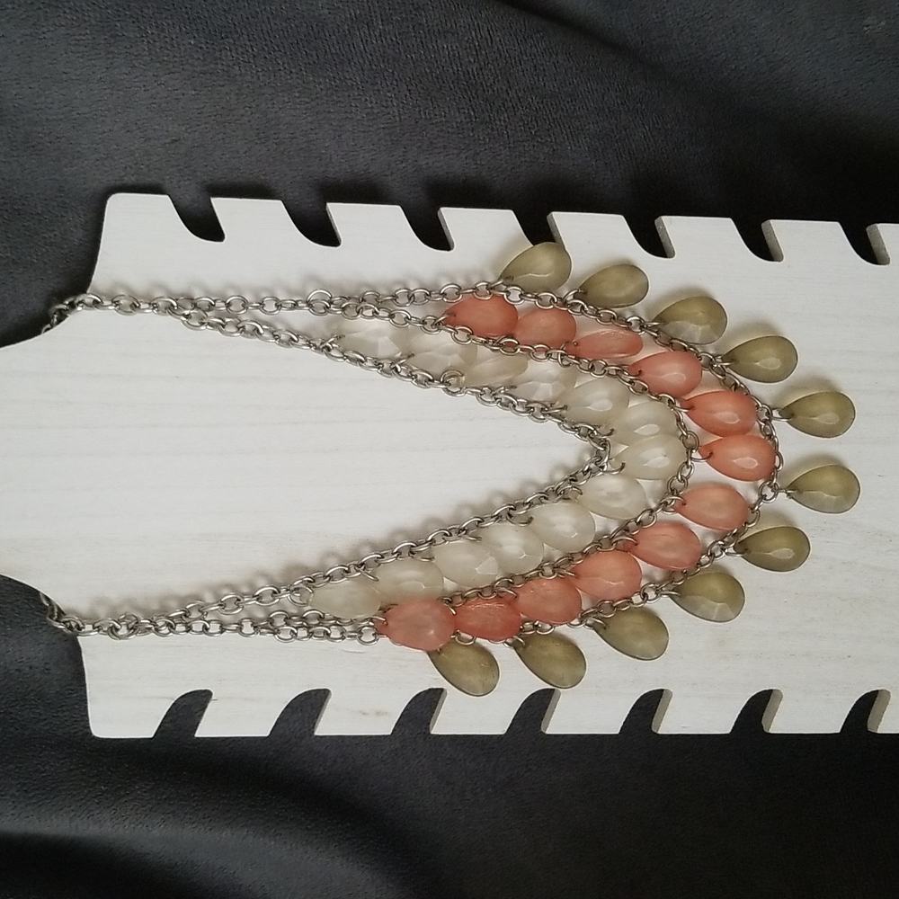 Layered Gray, Pink, and Clear Bead Statement Necklace